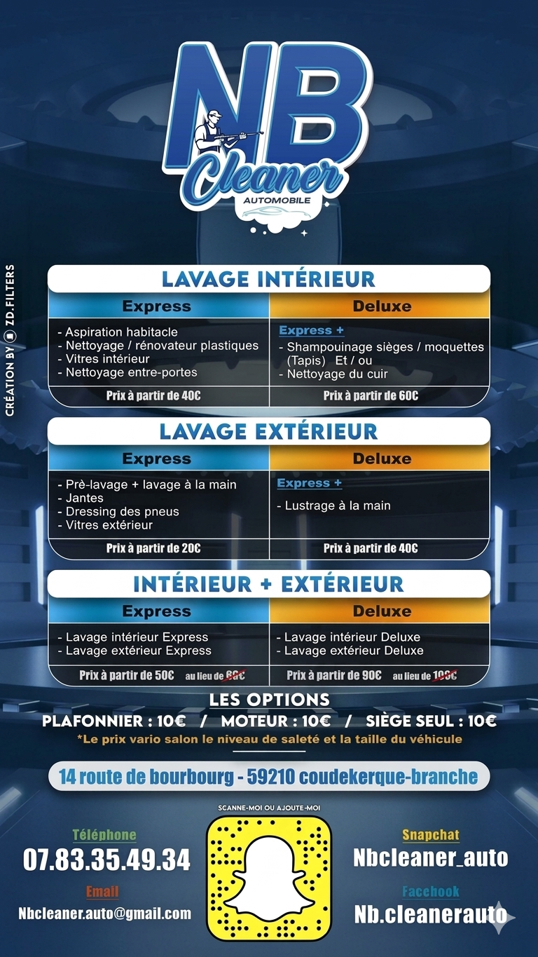 Grille Tarifaire Lavage Intérieur et Extérieur - Haute Définition